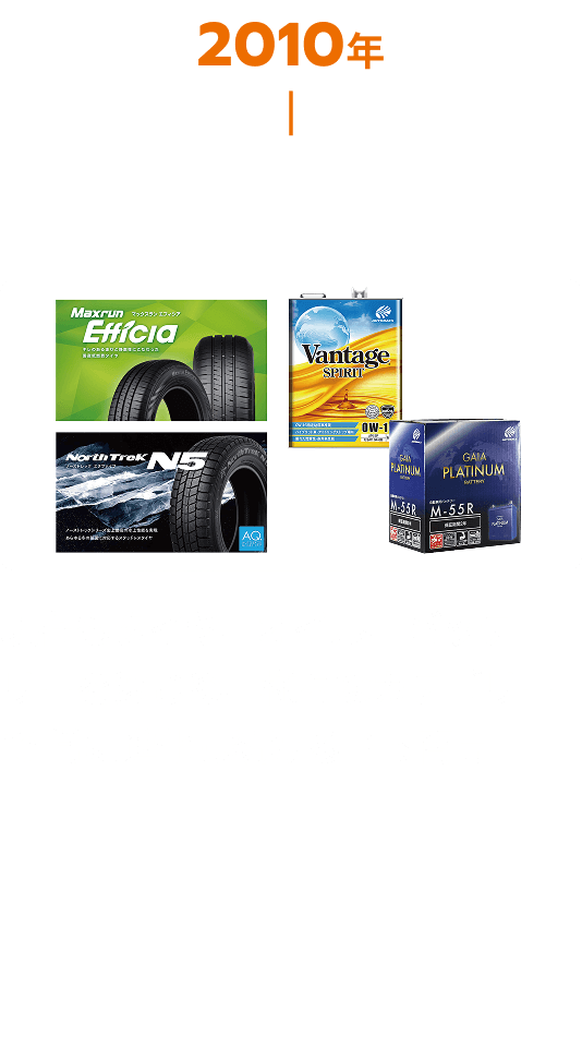 2010年代 現在もタイヤ、オイル、バッテリーをはじめ、さまざまなカテゴリーで常に進化し続けるPB商品
