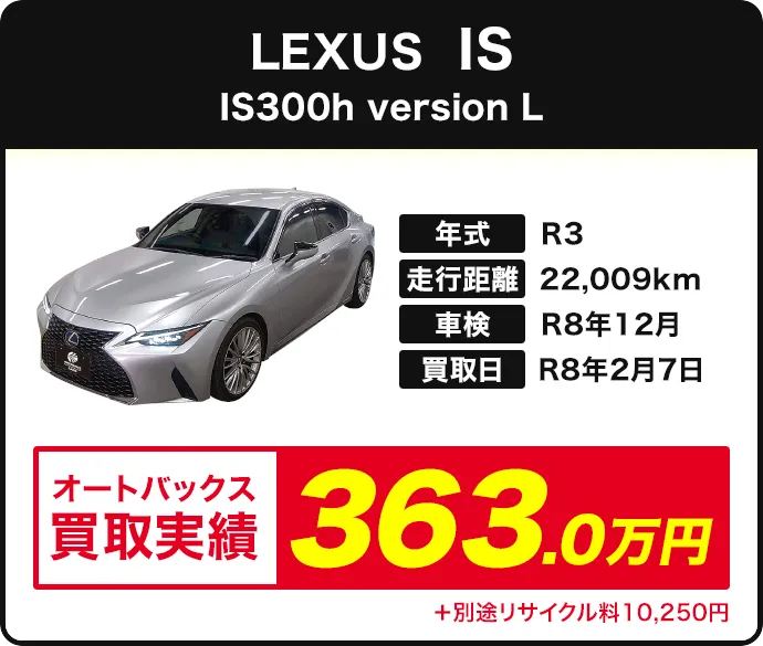 LEXUS IS IS300h version L 買取実績 363.0万円